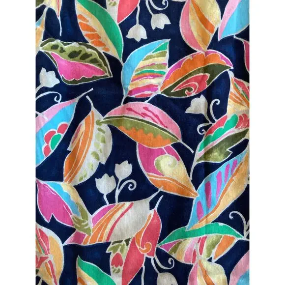 Talbots Knee Length Skirt 22W Corduroy Floral Pleated Wrap Retro Blue Orange 22 - Picture 4 of 12